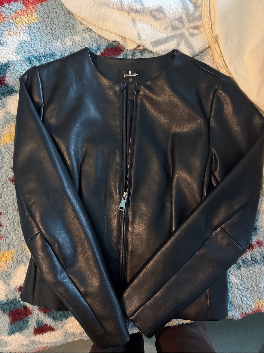 Lulu's Sleek Black Faux Leather Zip Jacket